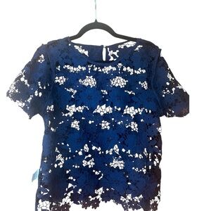 Elegant Navy Floral Lace Blouse